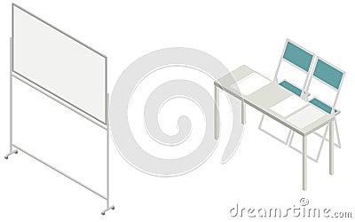 ãƒ›ãƒ¯ã‚¤ãƒˆãƒœãƒ¼ãƒ‰ã¨æœºã¨ãƒ‘ã‚¤ãƒ—æ¤…å­ã®ç½®ã‹ã‚ŒãŸä¼šè­°å®¤ã€ã‚¢ã‚¤ã‚½ãƒ¡ãƒˆãƒªãƒƒã‚¯ Stock Photo